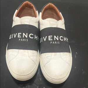 Givenchy White and Black Logo Slip-Ons